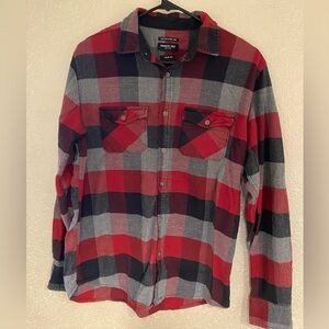 Kenneth Cole Red Black and Gray Plaid Button-Down Shirt